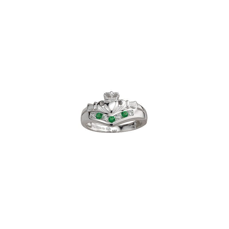 Silver Claddagh Wishbone Cubic Zirconia Ring