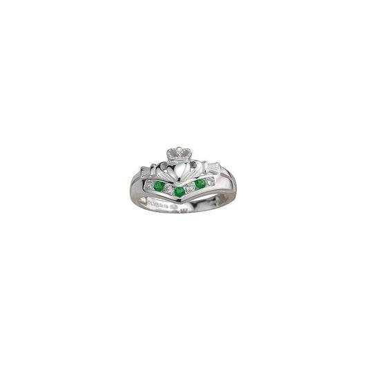 Silver Claddagh Wishbone Cubic Zirconia Ring