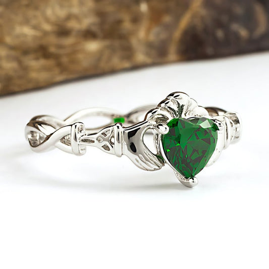 Sterling Silver Green CZ Claddagh Ring