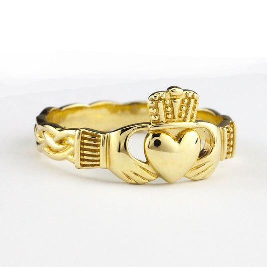Gold Celtic Braid Claddagh Ring